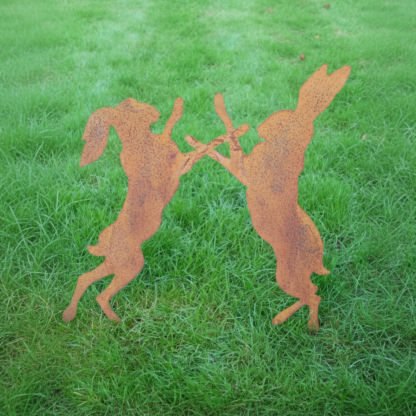 Garden Stake - Fighting Hares