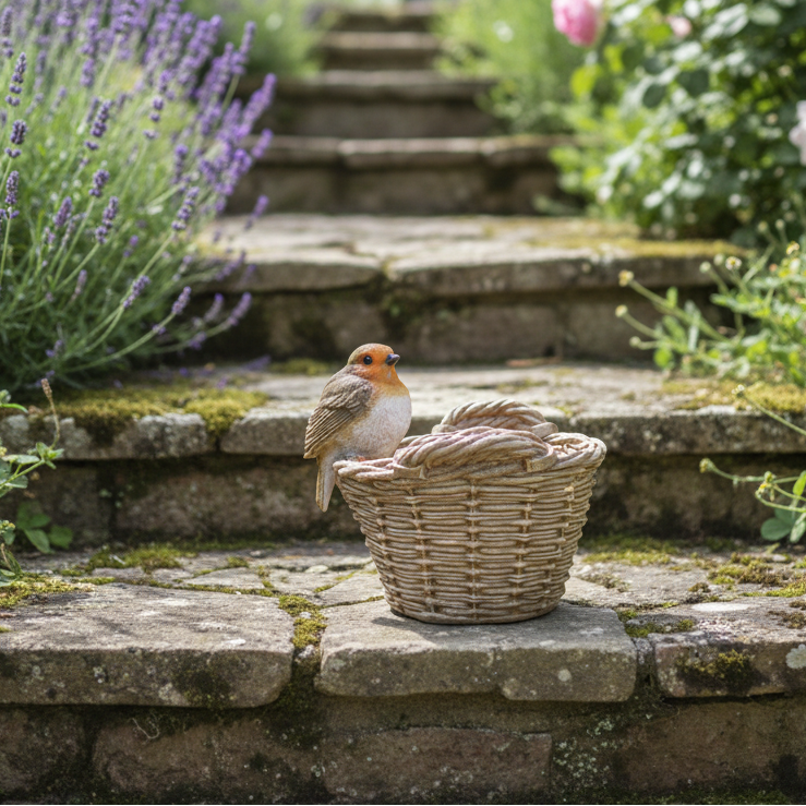 Robin on a Basket - Resin Pot