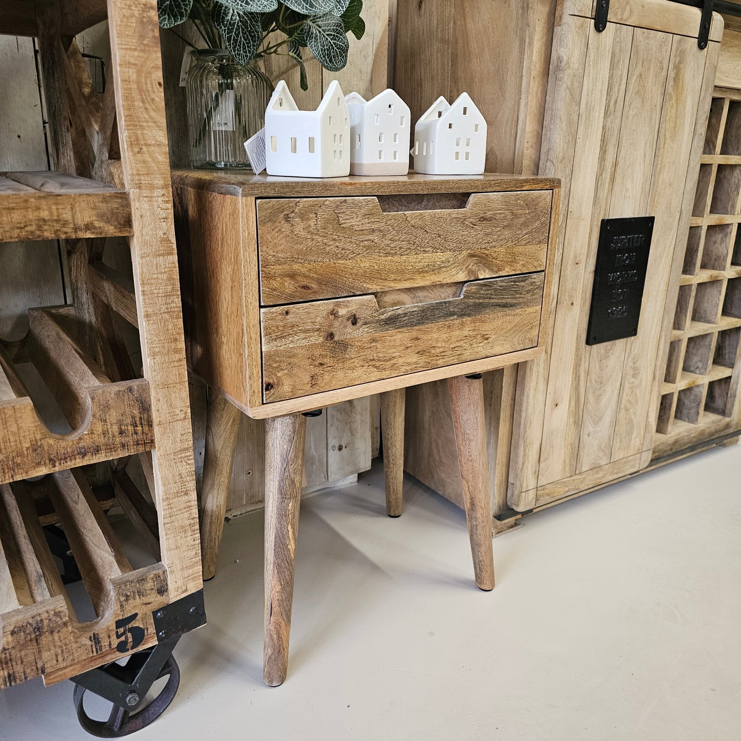 Scandi Mango Two Drawer Side Table