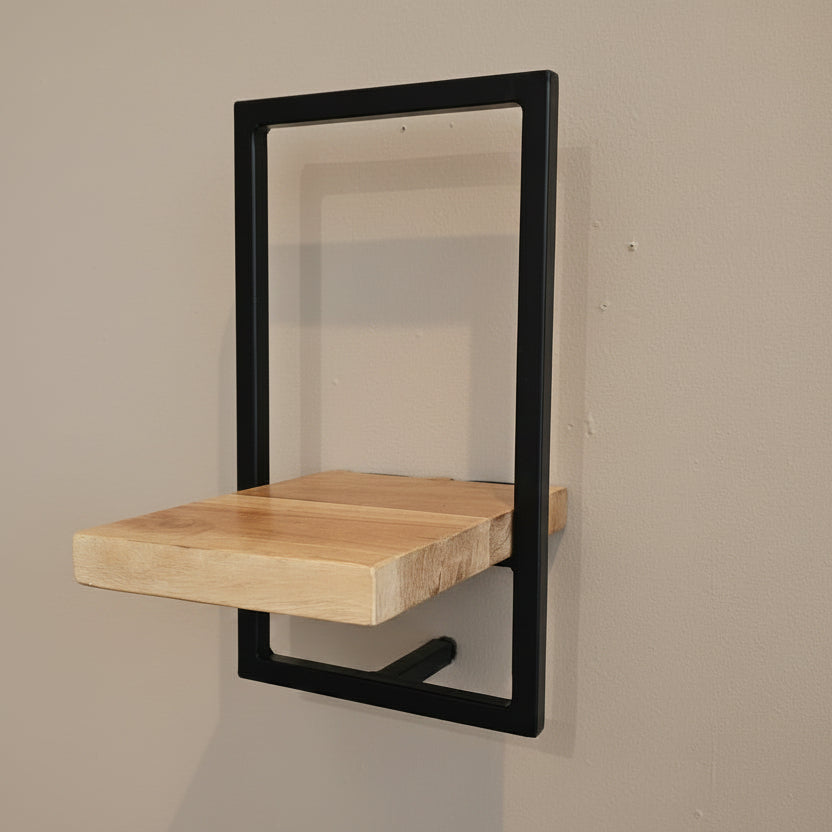 Solid Acacia & Metal Industrial Style Wall Shelves