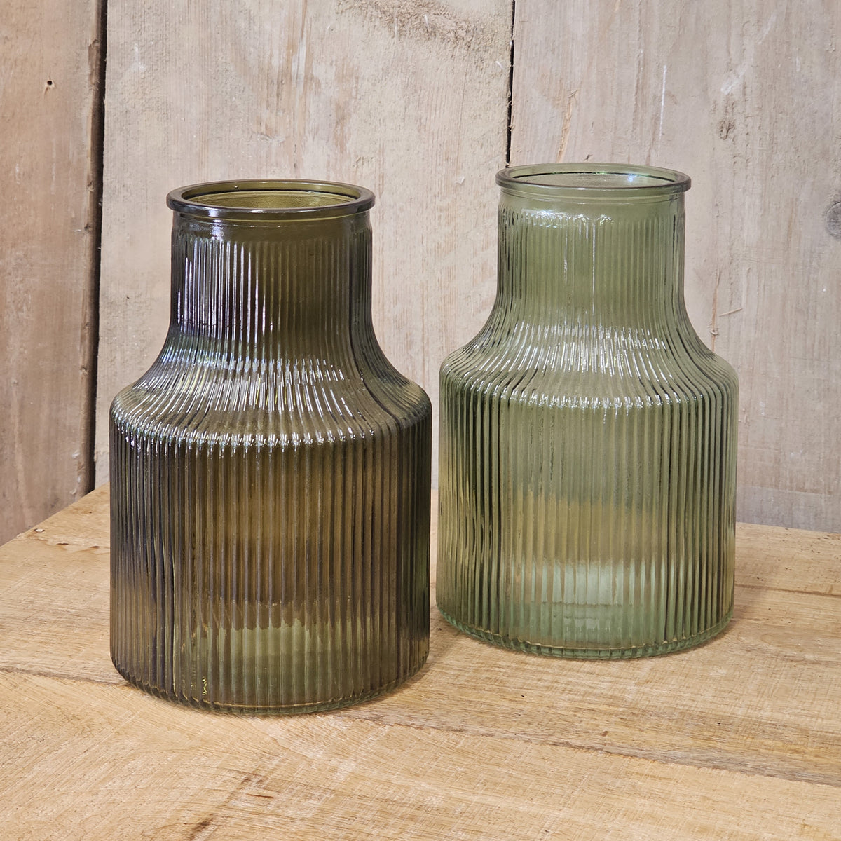 Green Ribbed Funnel Vase - Large