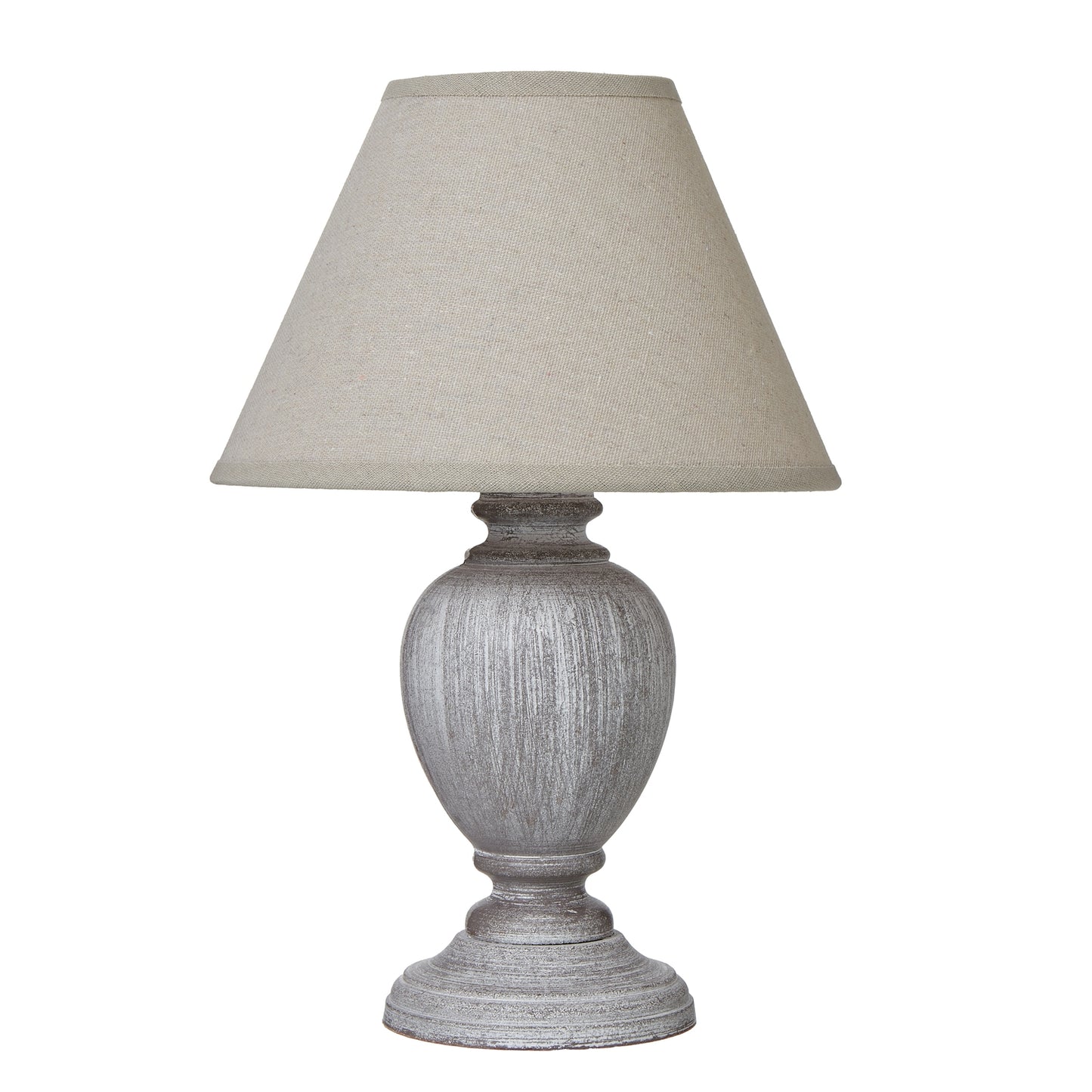 Small Wooden Urn Table Lamp with Linen Shade