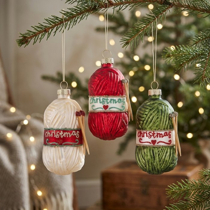 Glass Knitting Wool Baubles