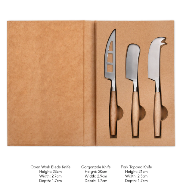 Classic Cheese Knives Set - Solid Oak Handles