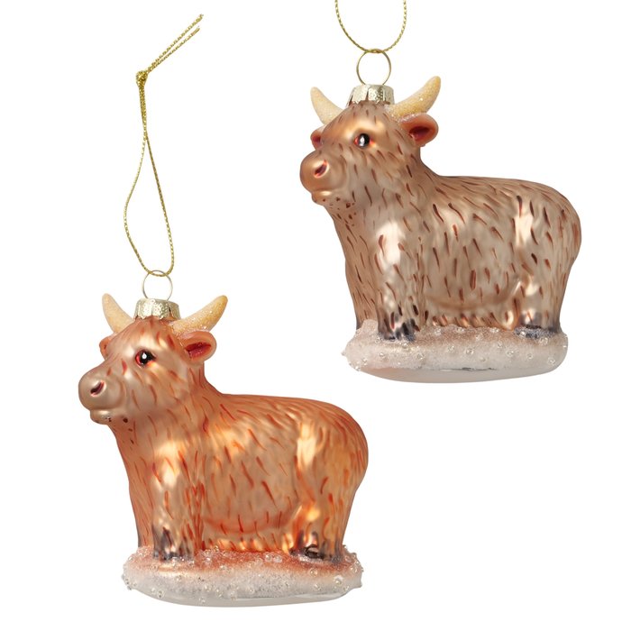 Highland Cow Glass Christmas Hanger