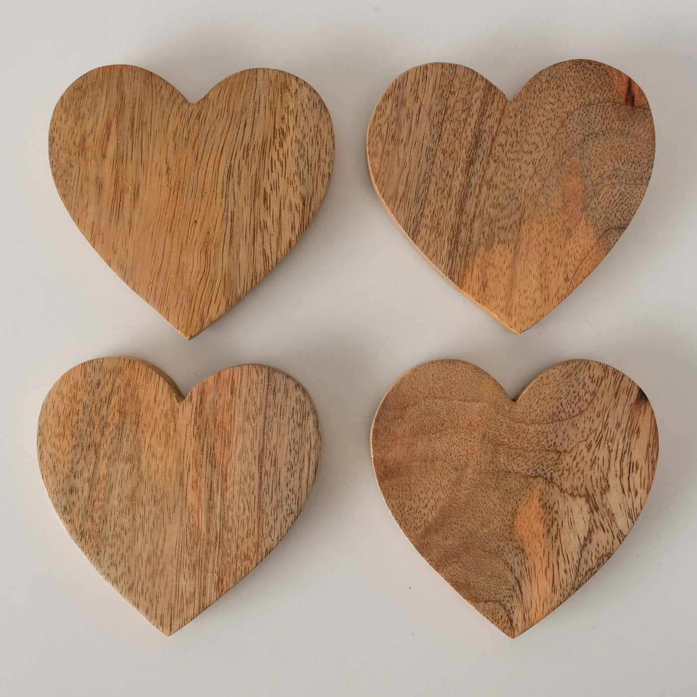 Mango Wood Heart Coasters in Wooden Holder