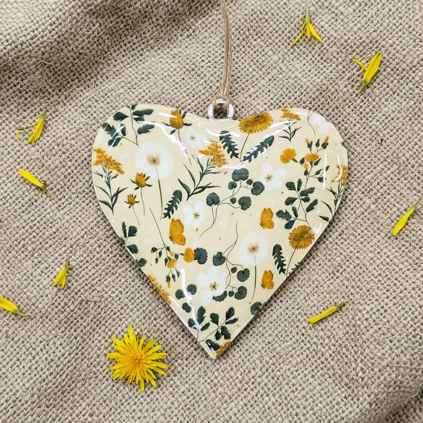 Daisy Butterflies Metal Hanging Heart