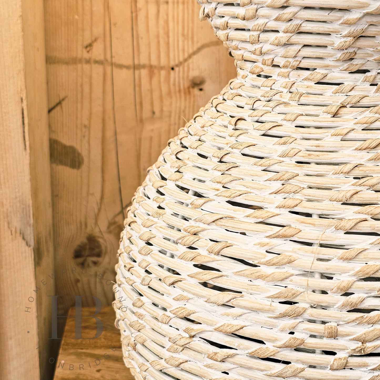 White Wash Double Ball Wicker Table Lamp with Shade