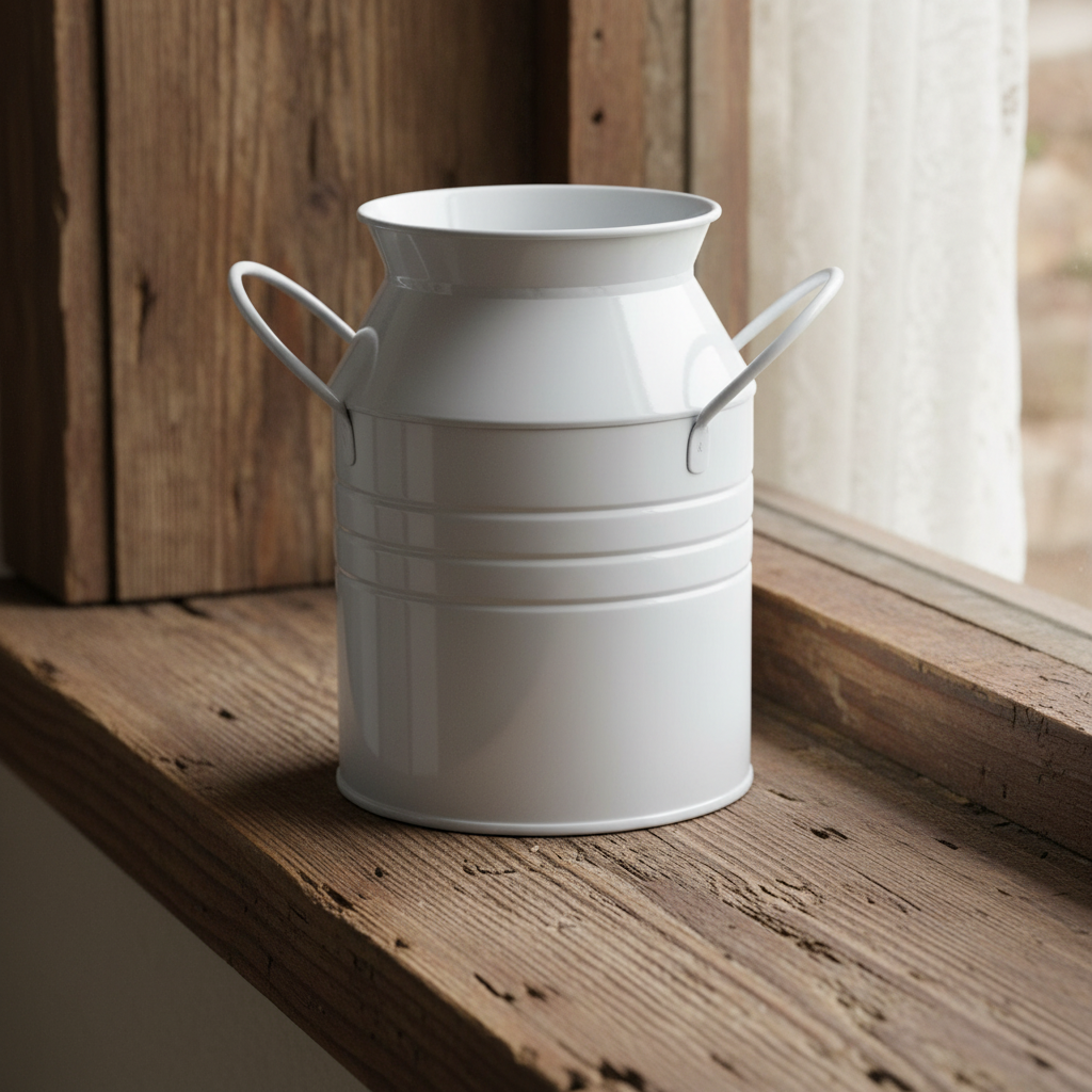 18cm Metal Milk Churn Vase - White