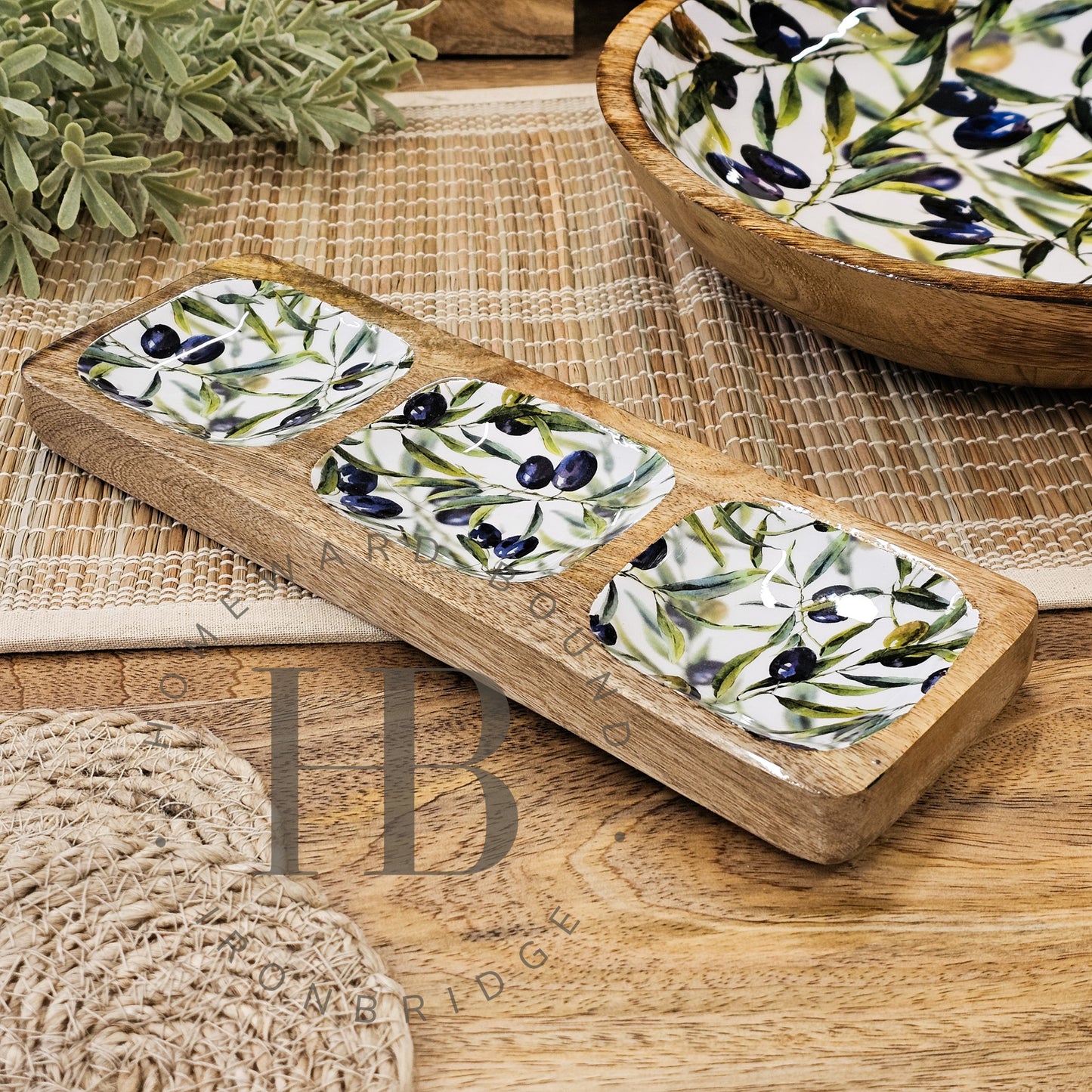 'Olive Grove' Three Part Enameled Tray