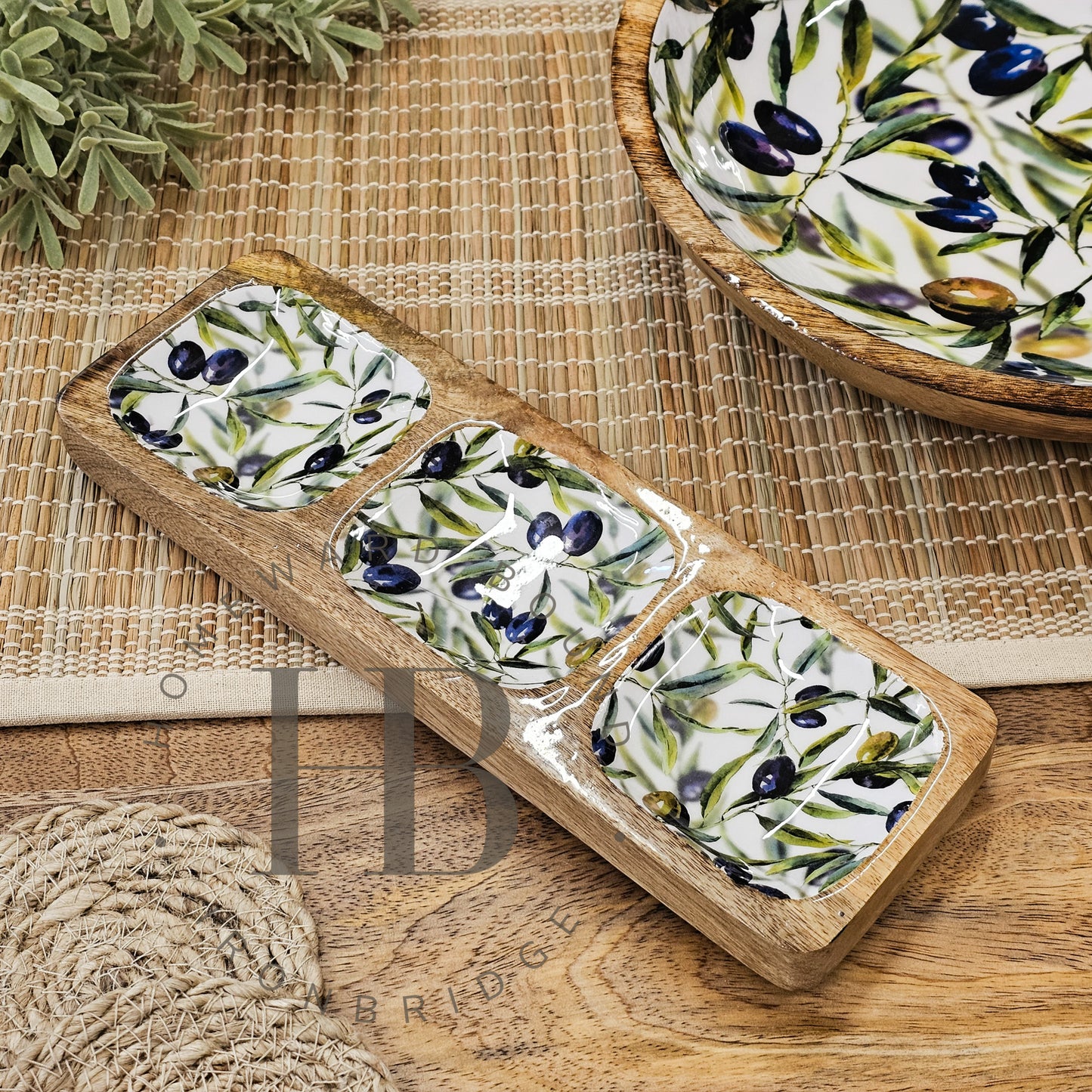 'Olive Grove' Three Part Enameled Tray