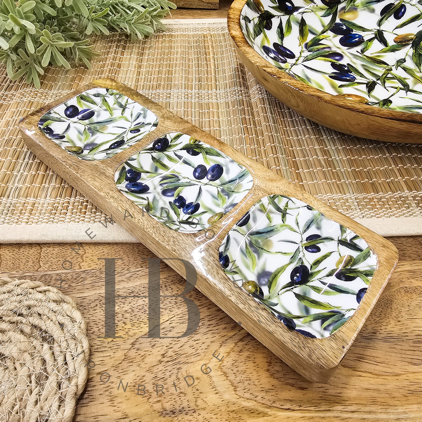'Olive Grove' Three Part Enameled Tray