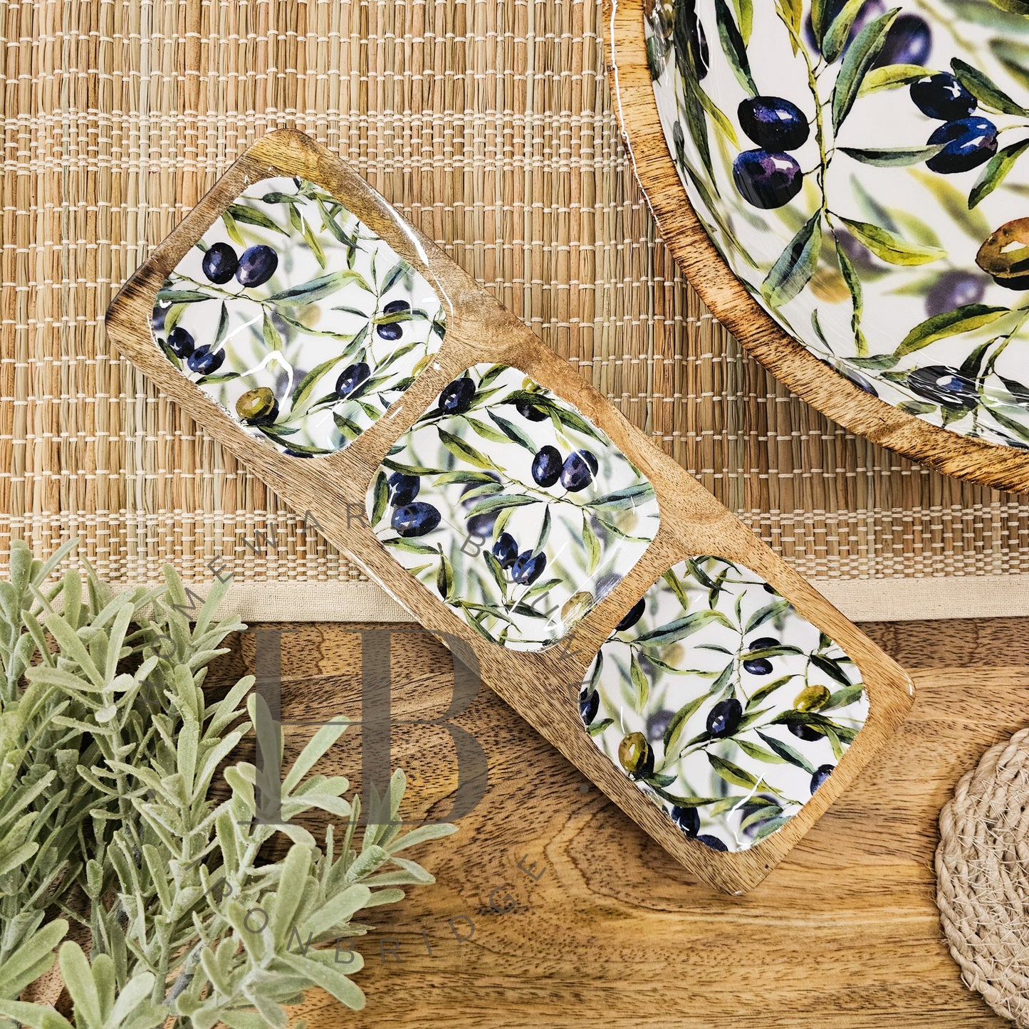 'Olive Grove' Three Part Enameled Tray