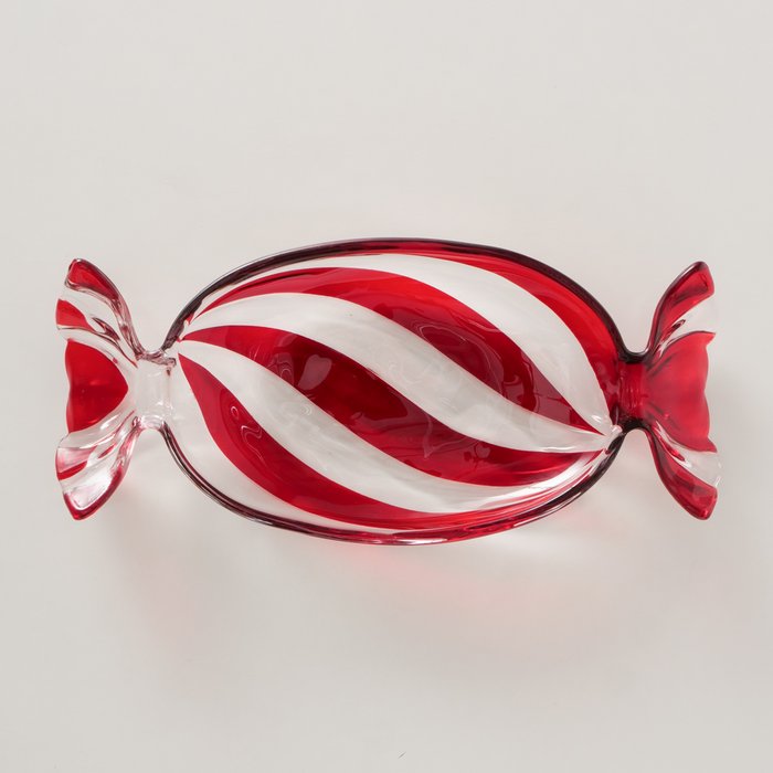 Heavy Glass Red & White Striped Bowl