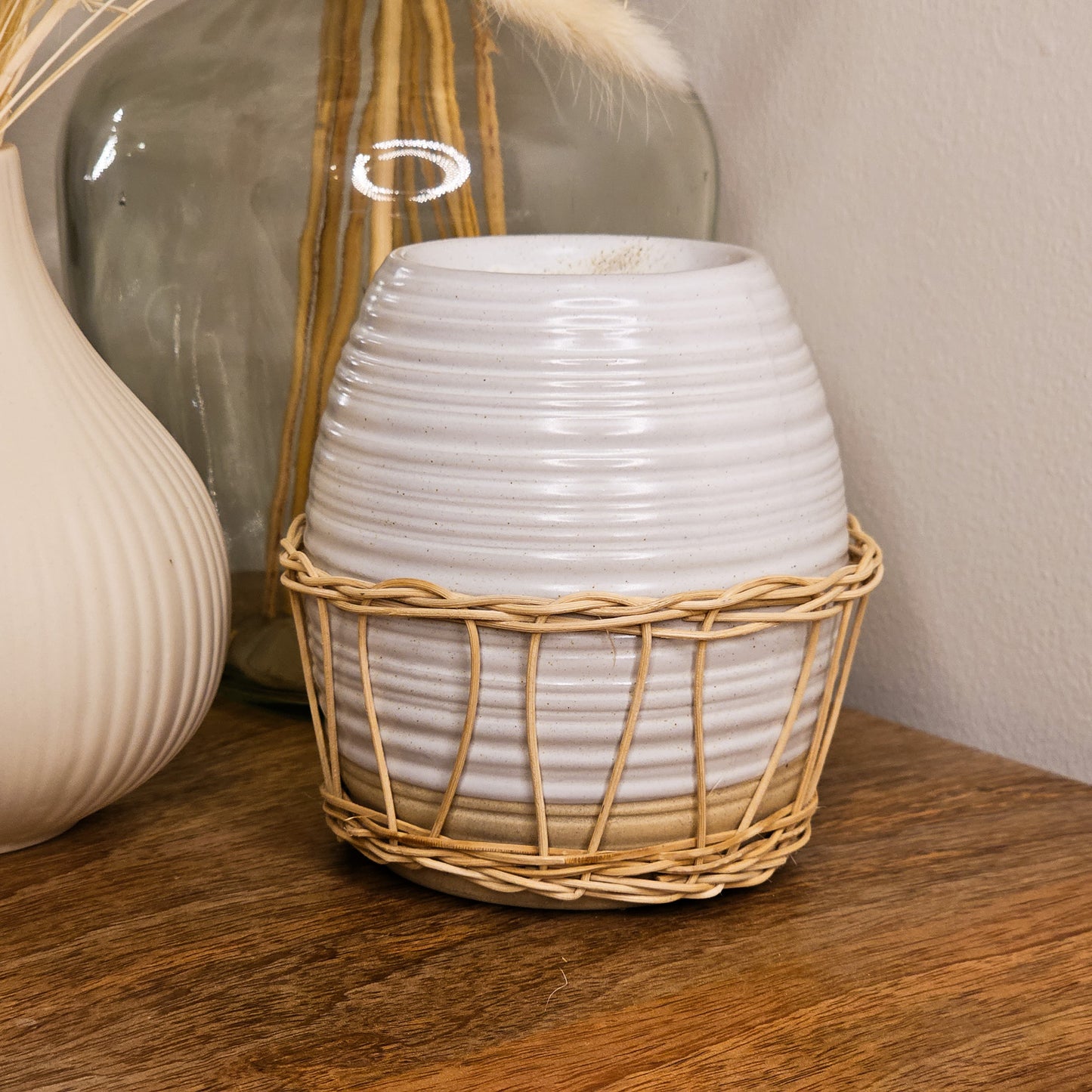 Large Rattan Ceramic Ribbed Melt Warmer