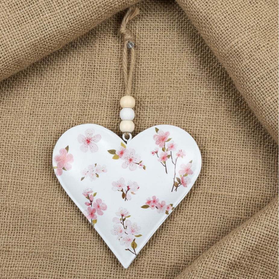 Cherry Blossom Metal Hanging Heart