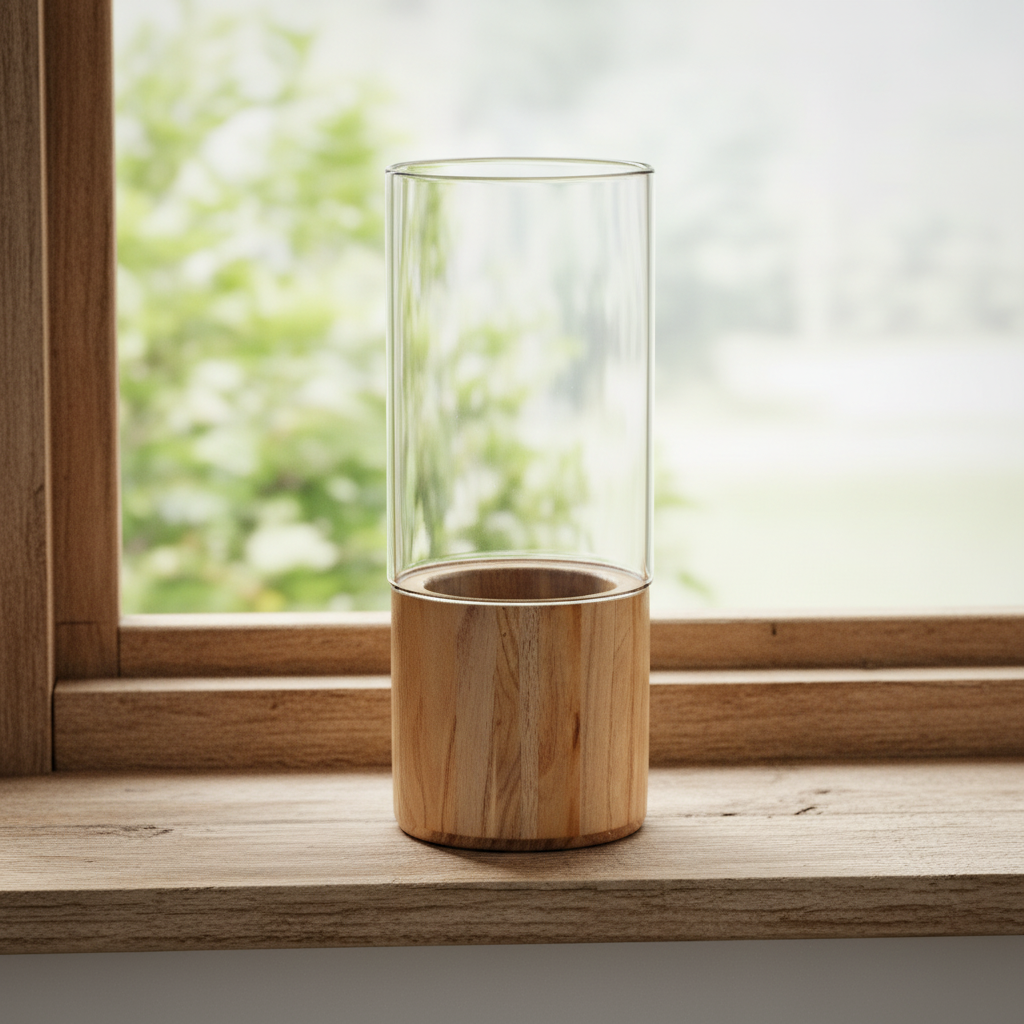 Large Glass/Wood Vase
