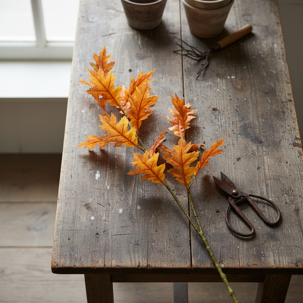Printed Crimsoned Tall Oak Leaf Spray