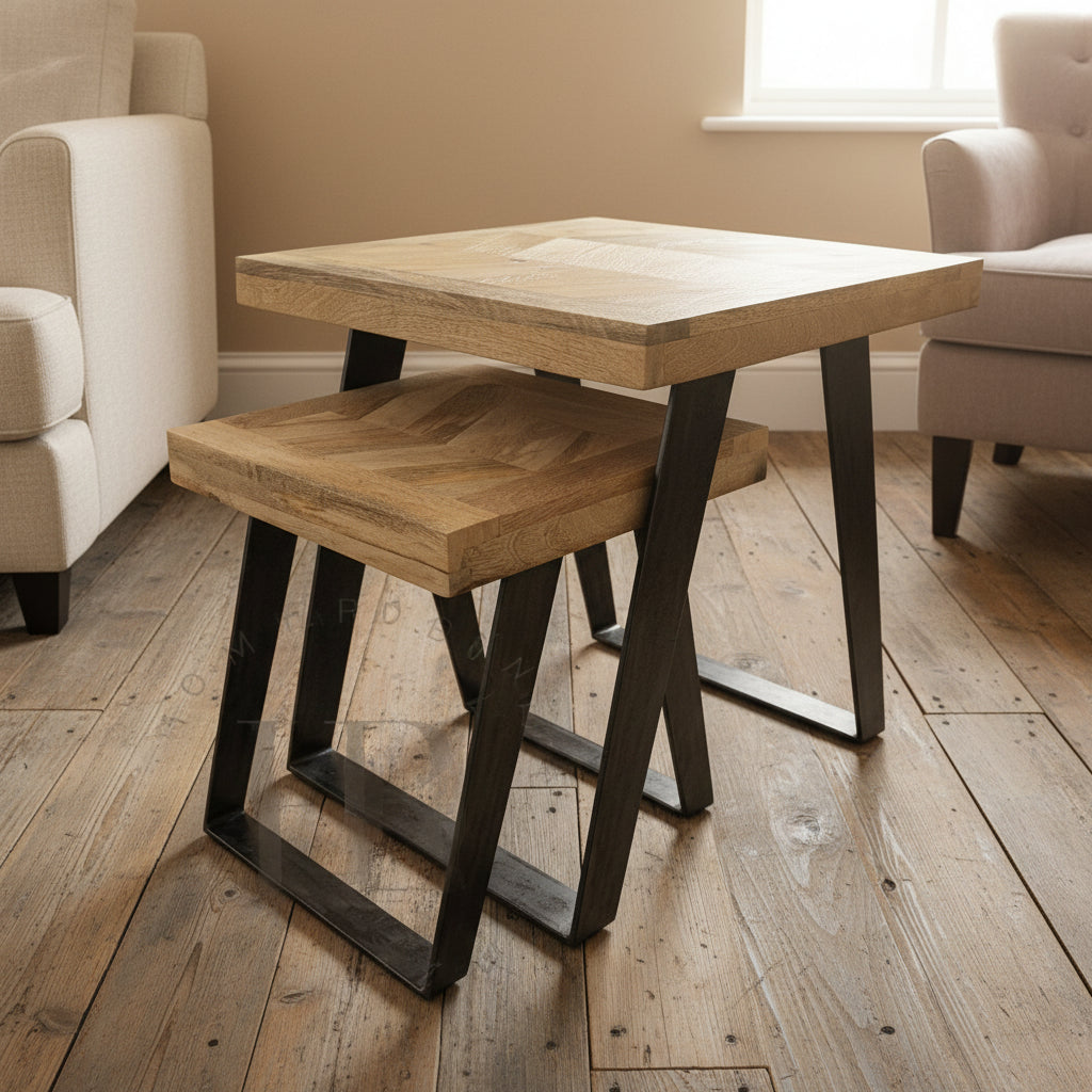 Herringbone Mango Nest of Two Tables