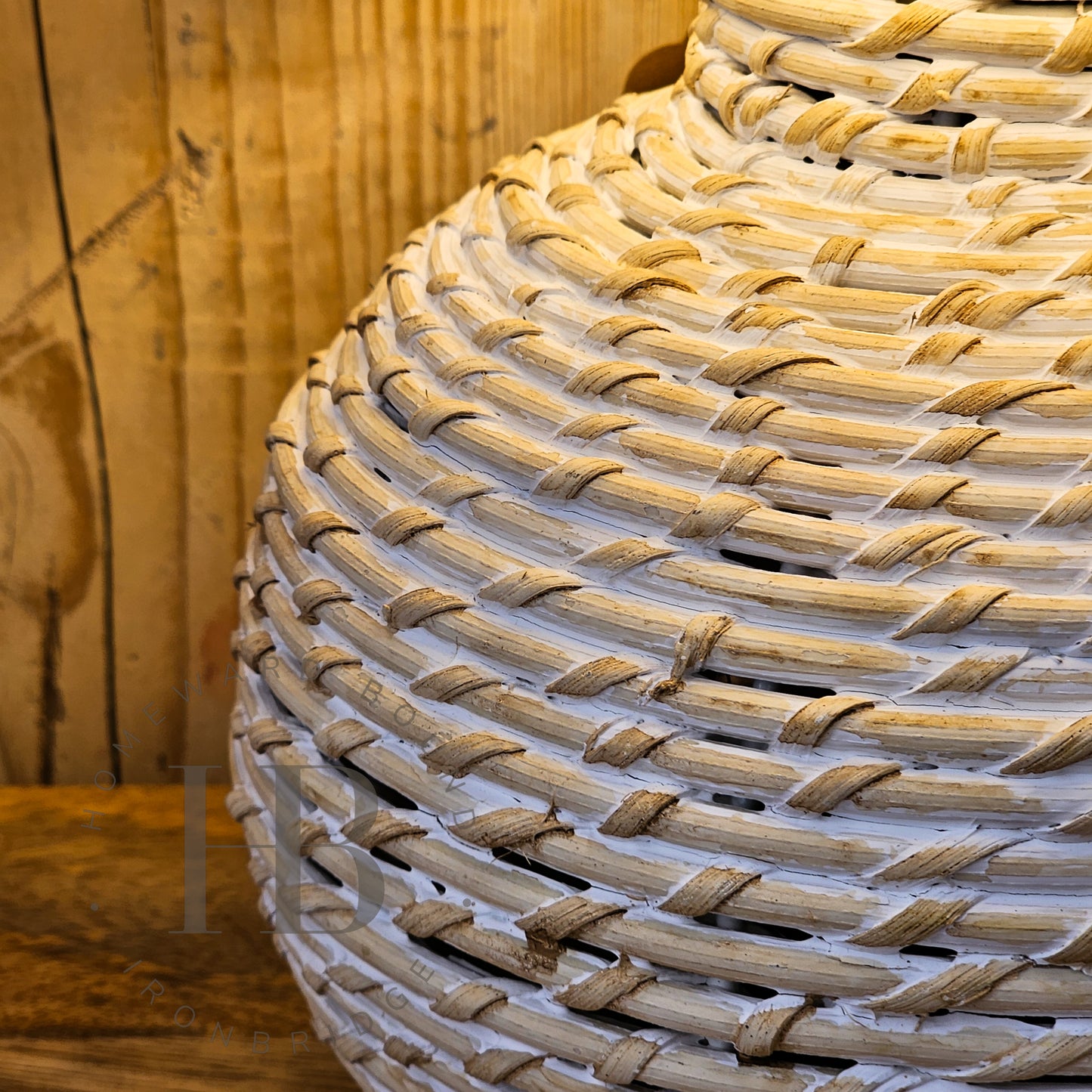 White Wash Small Bulbous Wicker Table Lamp