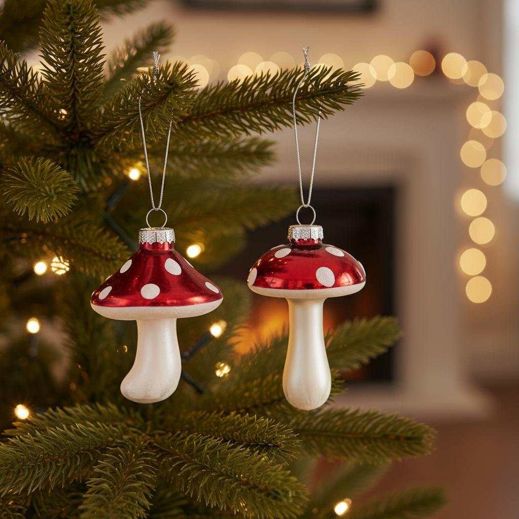 Glass Red/White Mushroom Decorations