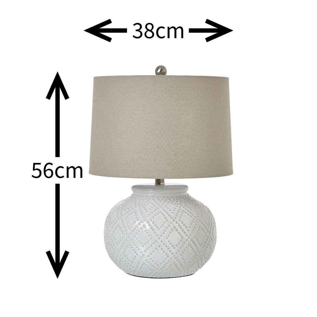 Squat White Beaded Ceramic Lamp
