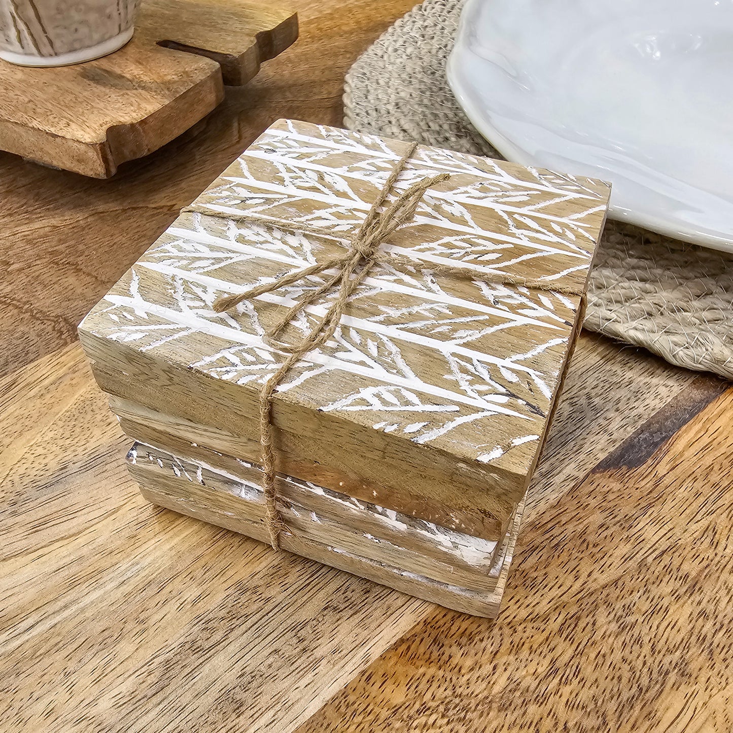 Whitewash Leaf Coasters - Set of 6