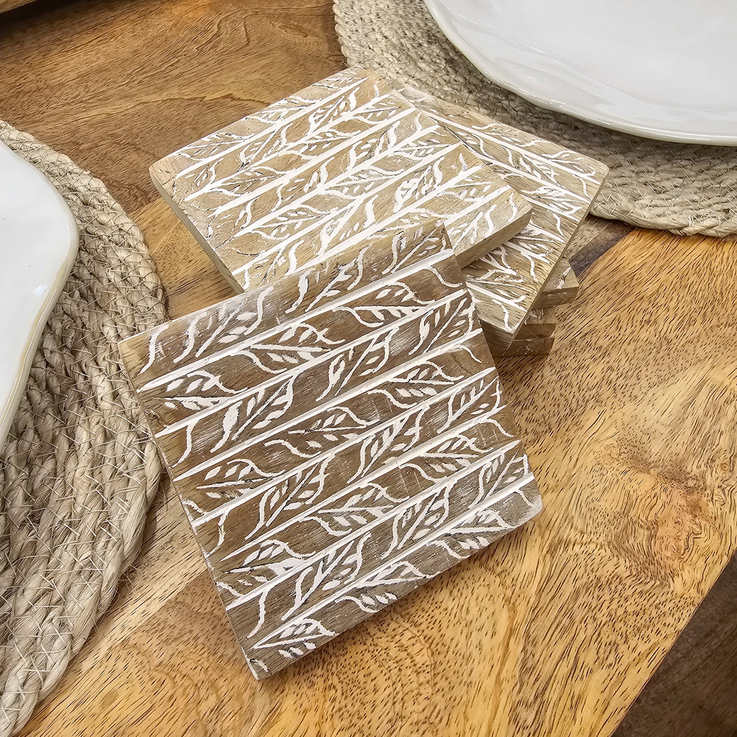 Whitewash Leaf Coasters - Set of 6
