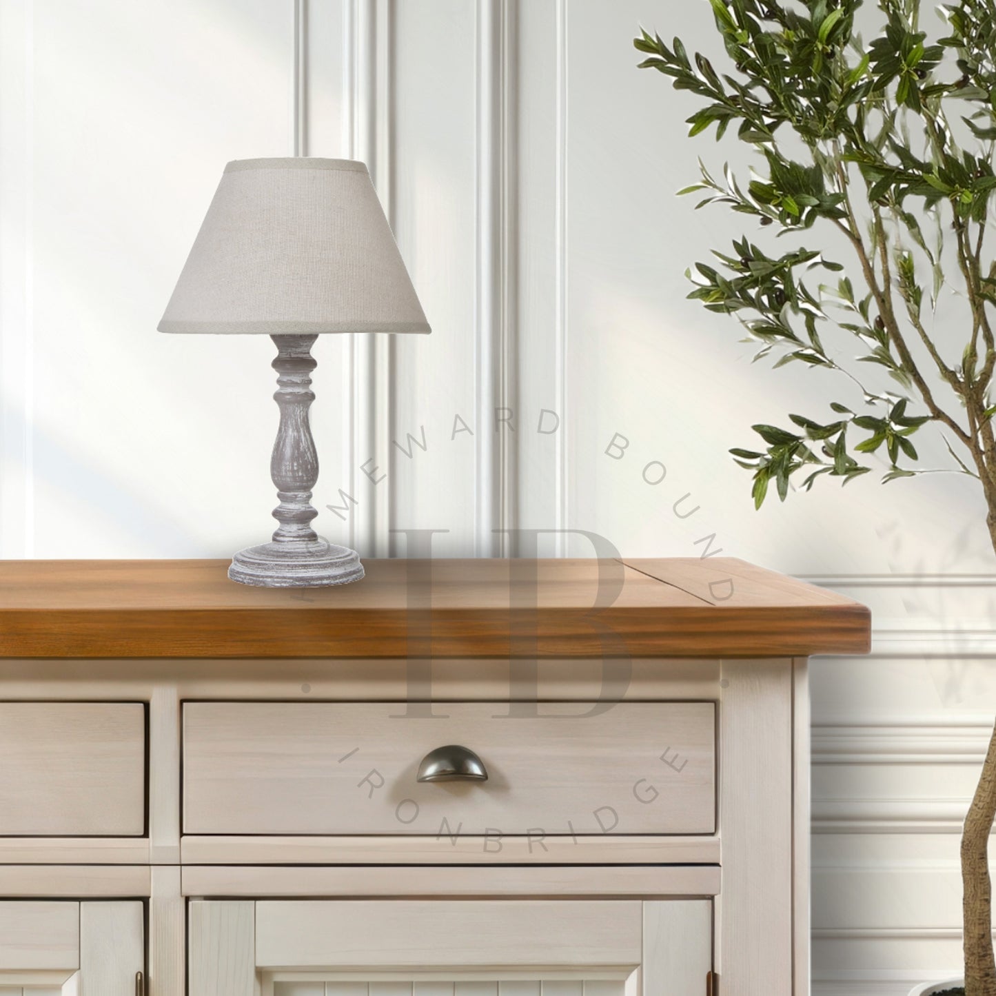 Small Column Wooden Table Lamp with Linen Shade
