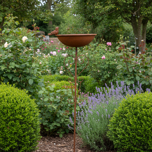 Tall Rusty Metal Bird Feeder