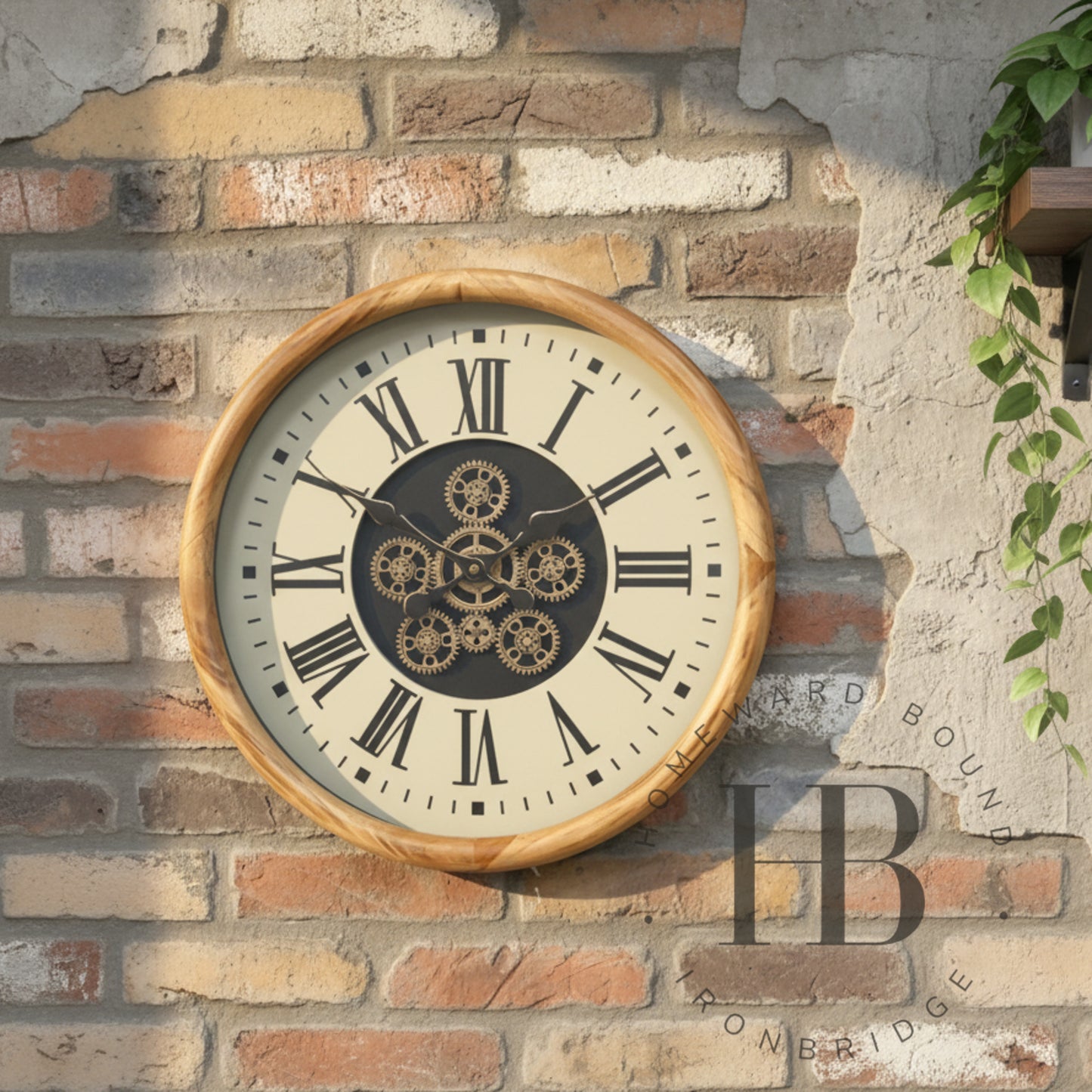 Wooden Framed Cog Wall Clock