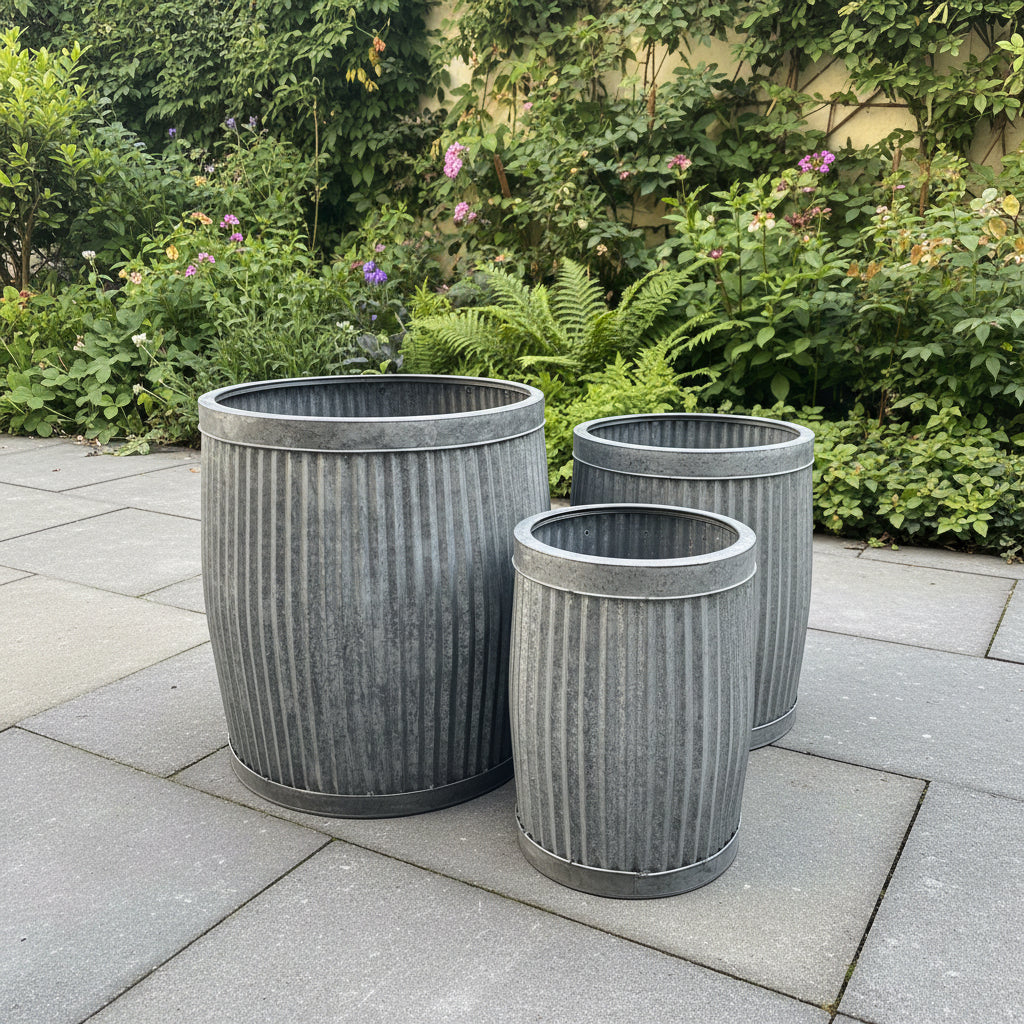 Round Metal Ribbed Planters