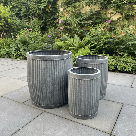 Round Metal Ribbed Planters