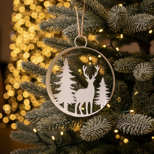 White Metal Reindeer Circular Hanger