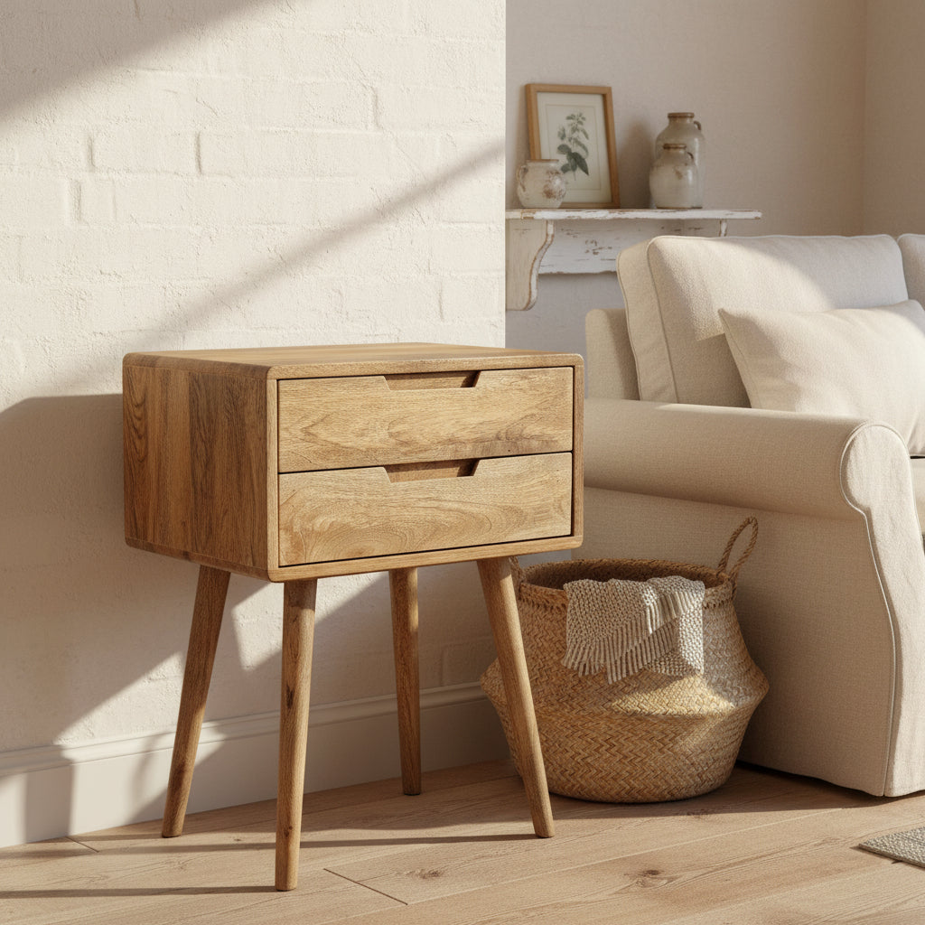 Scandi Mango Two Drawer Side Table