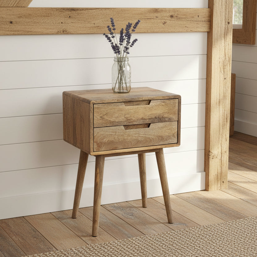 Scandi Mango Two Drawer Side Table