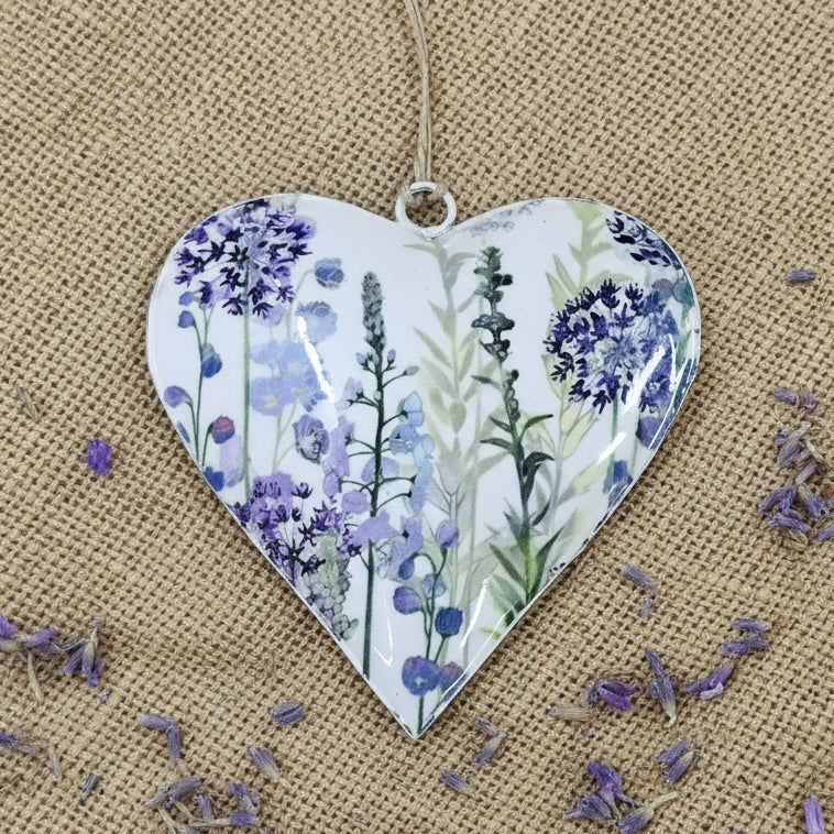 Purple Flower Metal Hanging Heart