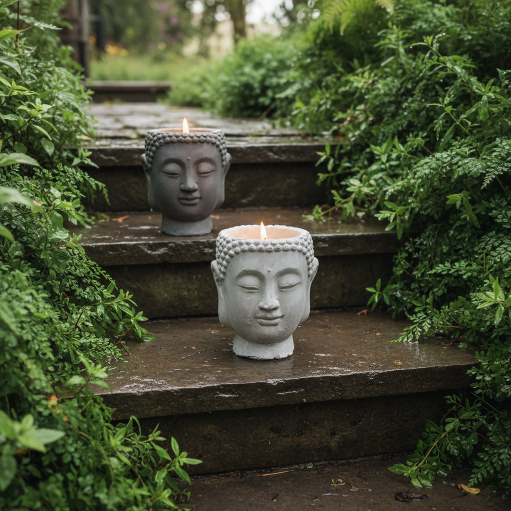 Rustic Buddha Head Candles