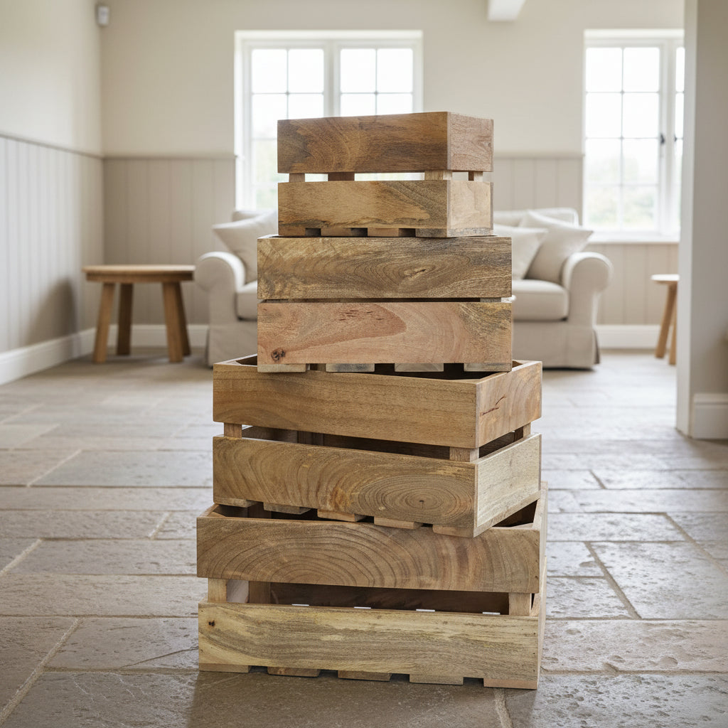 Solid Mango Wood Apple Style Crates