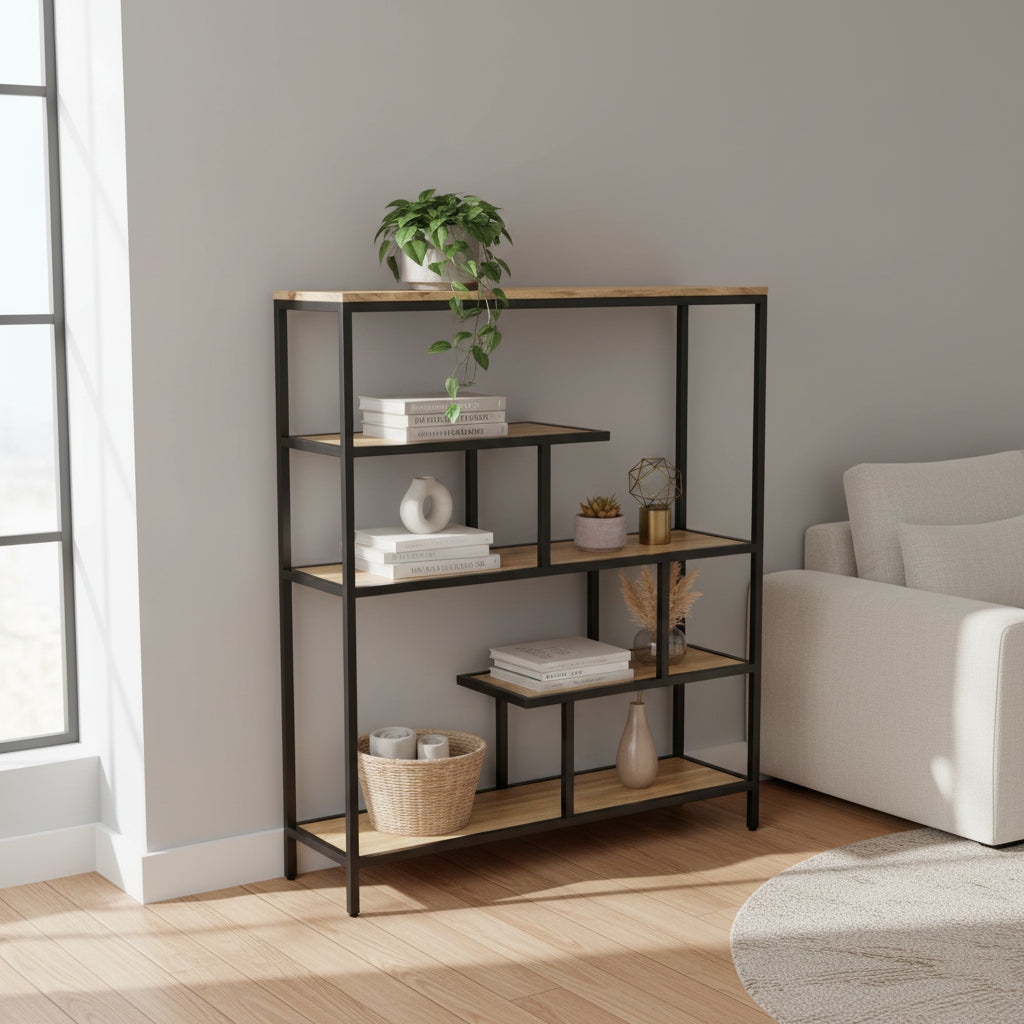 Metal Framed Abstract Mango Shelving Unit