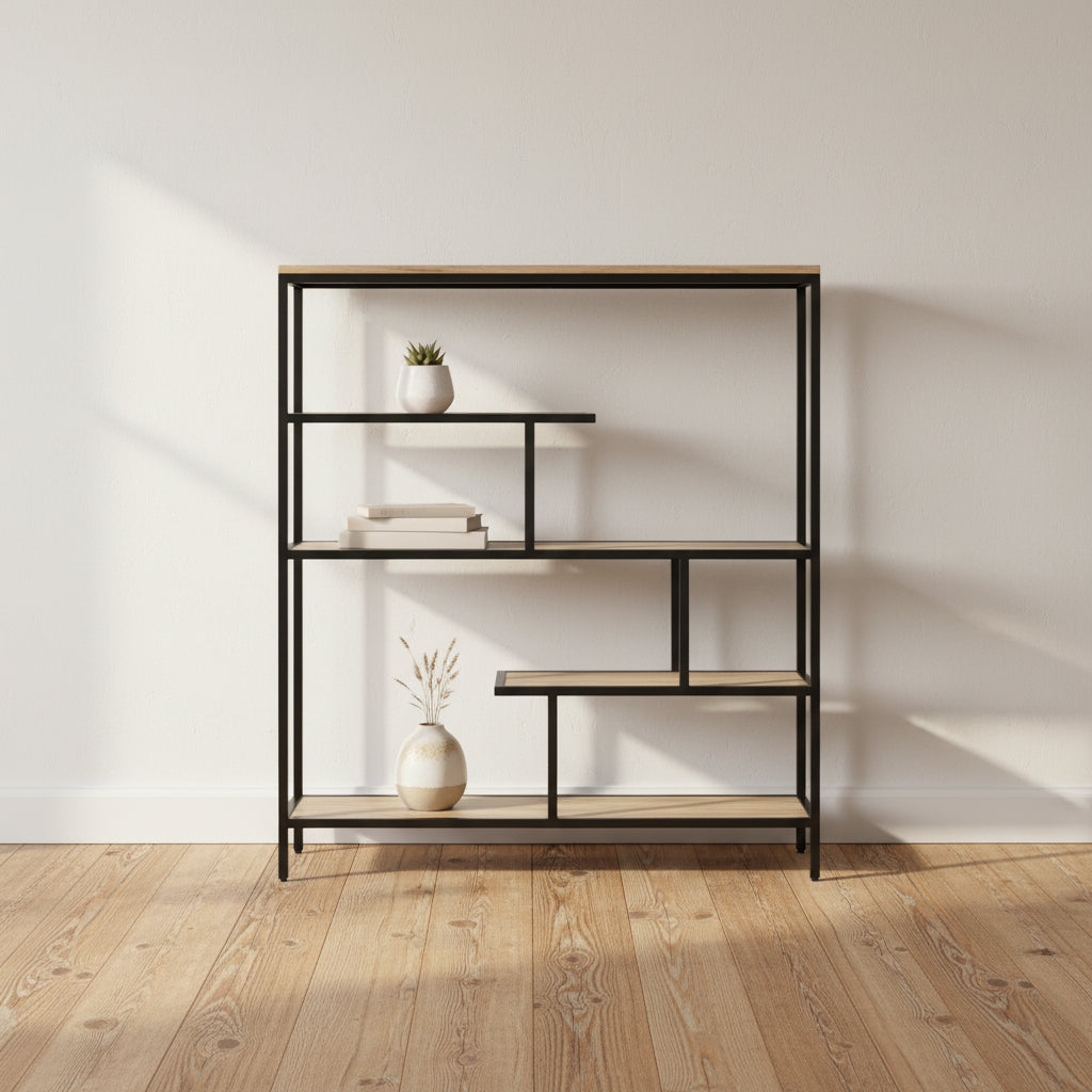 Metal Framed Abstract Mango Shelving Unit
