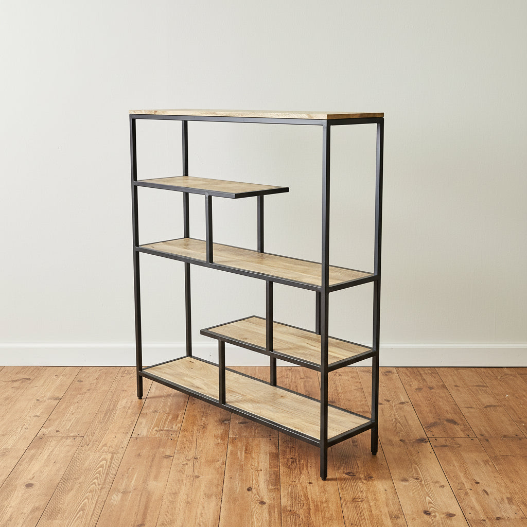 Metal Framed Abstract Mango Shelving Unit