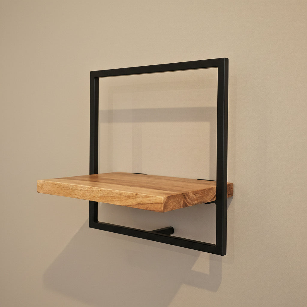 Solid Acacia & Metal Industrial Style Wall Shelves