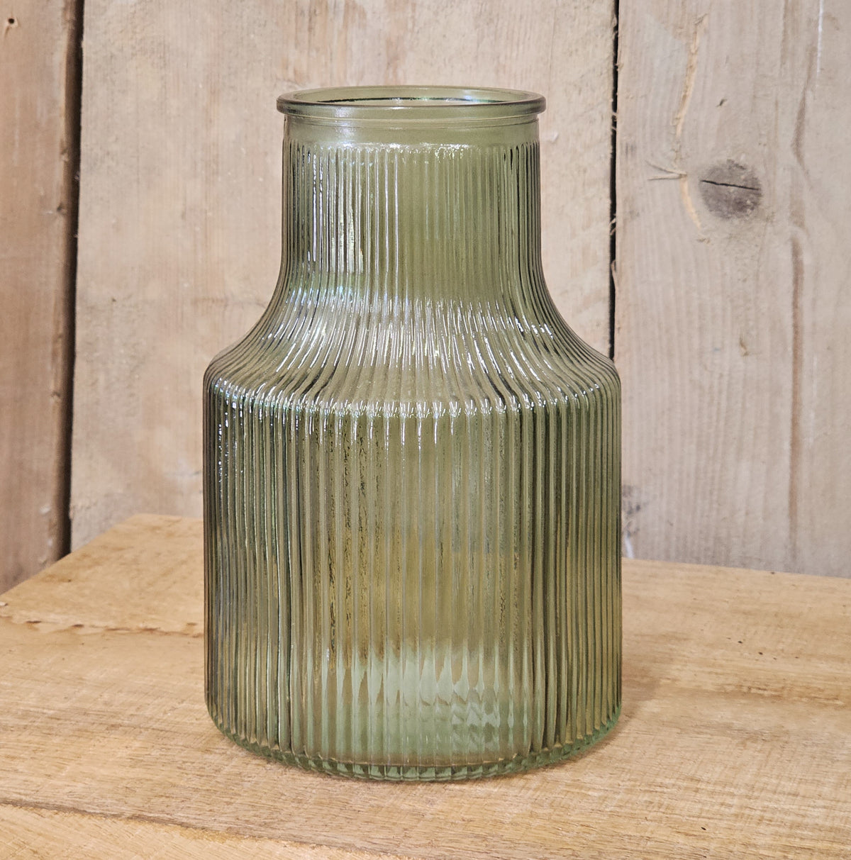 Green Ribbed Funnel Vase - Large