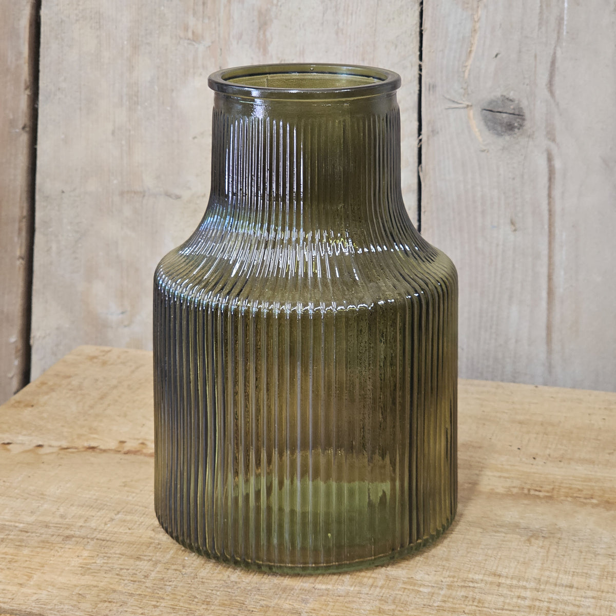 Green Ribbed Funnel Vase - Large