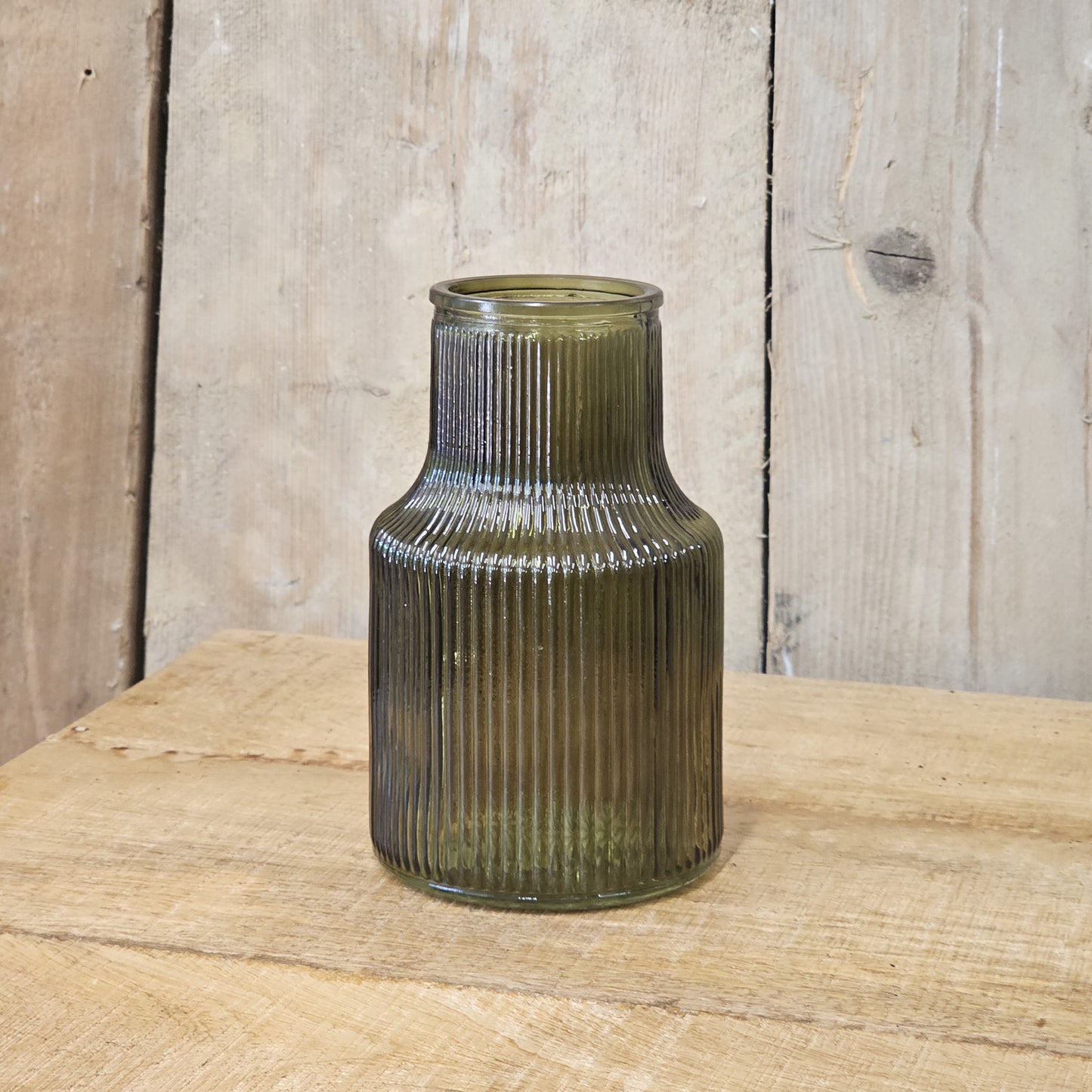 Green Ribbed Funnel Vase - Small