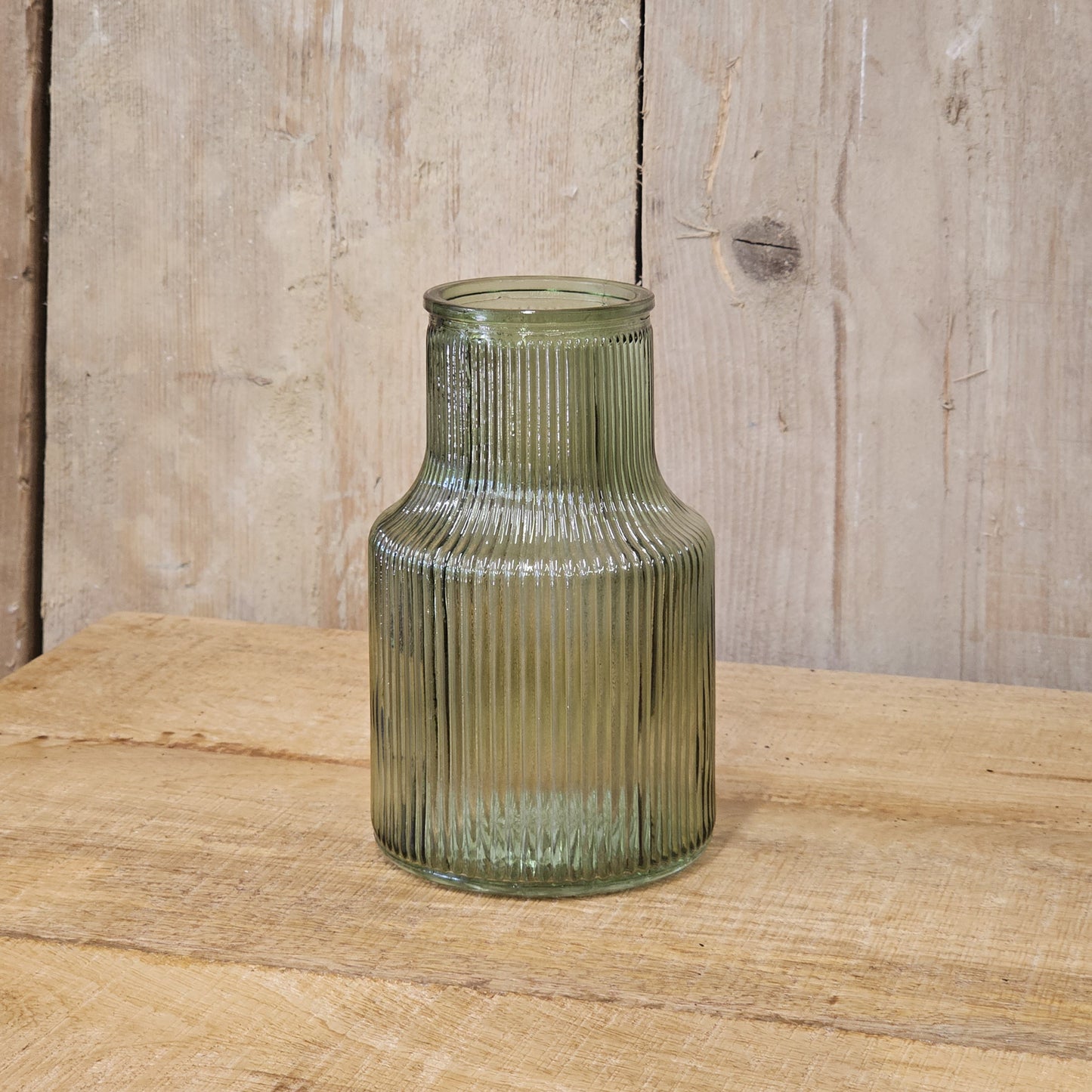 Green Ribbed Funnel Vase - Small