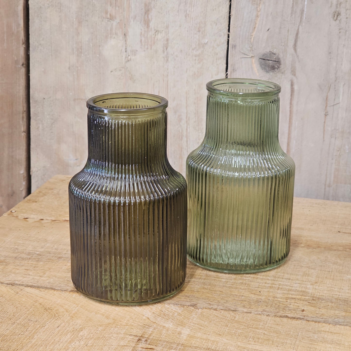 Green Ribbed Funnel Vase - Small