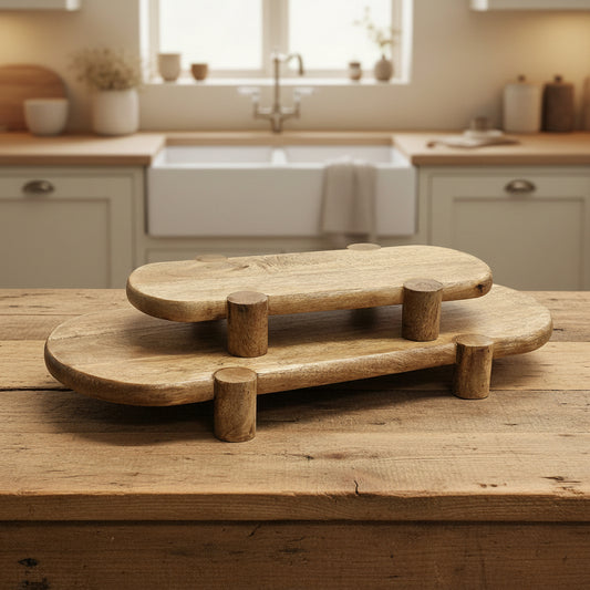 Solid Mango Wood Oval Pedestal Boards - 2 Sizes