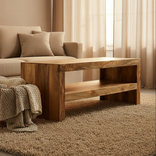 Cubic Mango Coffee Table with Shelf